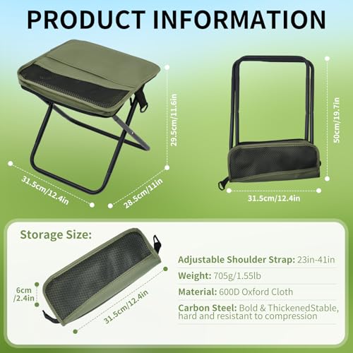 Foldable Camping Stool, Portable Collapsible Chair for Adults, Folding Telescopic Stool with Carry Bag, Outdoor Ultralight Small Travel Chairs for Hiking and Fishing, Hold Up to 265 Lbs,Green - color: Green