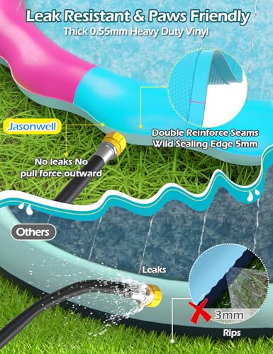 Kids Dog Splash Pad Sprinkler - Jasonwell Non Slip Dog Sprinkler Pad Splash Pool Puppy Dogs Pool Summer Outdoor Water Toys Backyard Durable Splash Pad for Toddlers Kids Small Medium Large Dogs Pet - style: Blue&Rosered - 97"