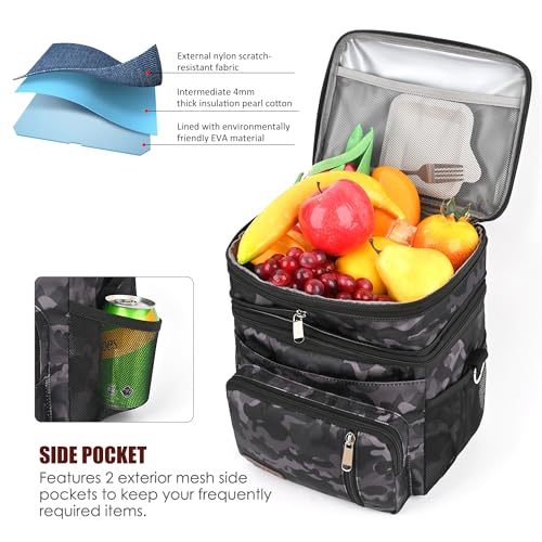 MIYCOO Lunch Bag & Lunch Box for Men Women, Double Deck Leakproof Insulated Soft Large Adult Camping Cooler bag for Work, Beach, Picnic, Travel (Black Camo, 15L) - color: Black Camo