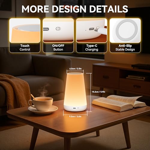 Auxmir Rechargeable LED Night Light, Touch & Remote Control Bedside Lamp with 13 Colors, 5 Brightness Levels, Portable Table Lamp for Kids Baby Nursery, Bedroom, Bathroom, Camping, White - color: White