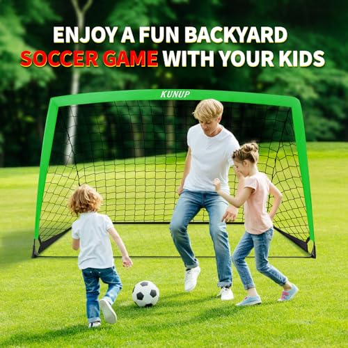 2 Set Kids Soccer Goals for Backyard with Training Equipment, Portable Foldable Practice Nets with Ball, Dice & Mat, Cones, Air Pump and Carry Bag for Toddler Youth Outdoor Sports Game - color: Green, style: 6x4FT