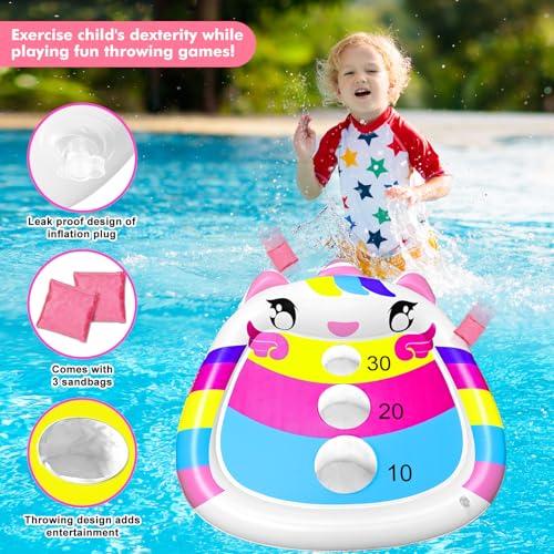 Kids Fun Pool Toys,Inflatable Pool Cornhole Game Set,Unicorn Floating Toss Board,Swimming Pool Beach Water Party Toys for Kids Ages 6+ Adults Family Summer Outdoor Play - style: Unicorn Cornhole Board