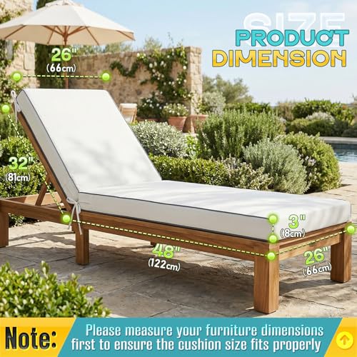 Outdoor Chaise Lounge Cushions 2 Pack, Patio Lounge Chair Pads with Removable Washable Cover, Quick Dry Foam Cushions for Pool, Lawn, Deck (2, Cream（80X26X3in）) - color: Cream（80x26x3in）