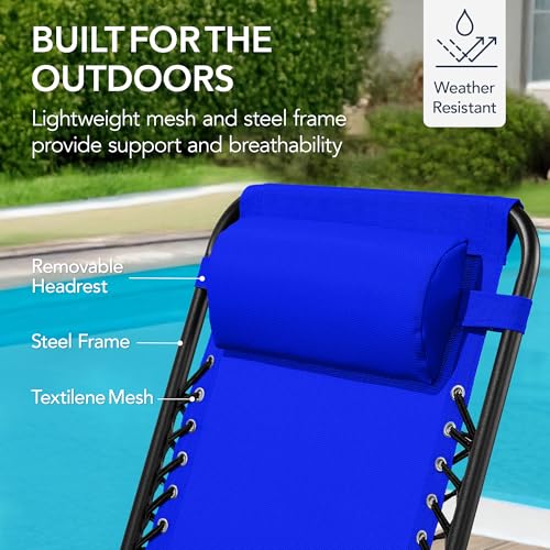Best Choice Products Outdoor Zero Gravity Rocking Chair, Folding Reclining Patio Lounge Chair with Adjustable Pillow for Lawn, Beach, Camping - Cobalt Blue - color: Cobalt Blue