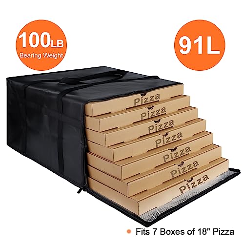 Insulated Pizza Delivery Bag for Carry Hot, 20" x 20" x 14" Insulated Food Delivery Bag, Grocery Cooler Bags for Catering/Drivers, Commercial Food Warmers（Black, 1Pk） - color: Black, size: 20 X 20 X 14 Inches
