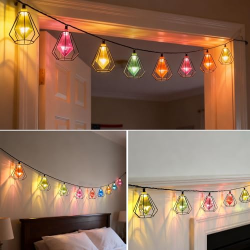 Vigdur Lantern String Lights - Muiticolor Deorative String Lights with 10 LED Bulbs Connectable, Indoor String Light for Bedroom Party Holiday Cottagecore Decor - color: Crystal