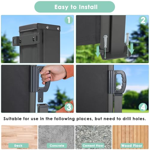 LIFERUN 157.5" x 71" Side Awning, Patio Retractable Side Screen Awning, UV Resistant, Waterproof, Patio Privacy Screen for Garden, Balcony, Courtyard - size: 157.5" x 71"