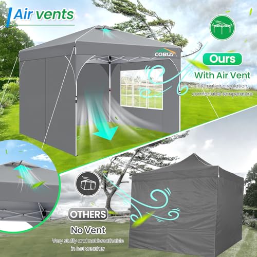 COBIZI 10x10 Pop Up Canopy with 3 Removable Sidewalls, Easy Pop Up Comercial Instant Canopy with One Push Center Lock, Waterproof Canopy with Sidewalls for Event, Rope & Stakes & Sandbags, Gray - color: Gray, size: 10x10ft (Old Model)