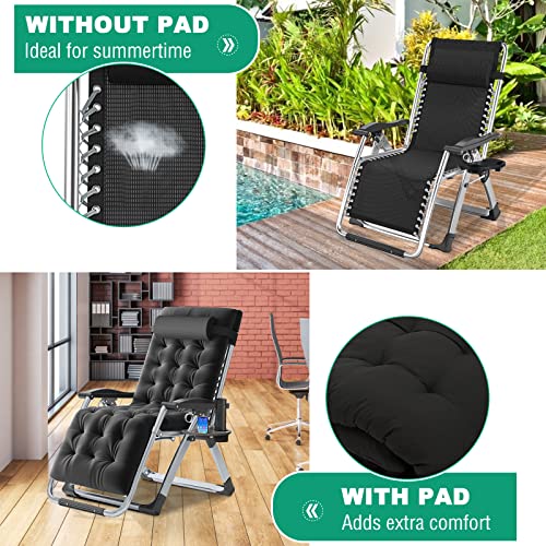 LILYPELLE Zero Gravity Chair, Premium Lawn Recliner Folding Portable Chaise Lounge with Detachable Cushion, Headrest and Cup Holder, Reclining Patio Lounger Chair - color: Cool Black, style: Zero Gravity Chair