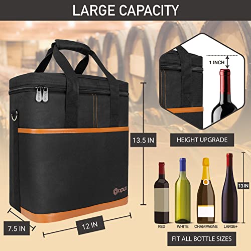 opux 6 Bottle Carrier Tote | Insulated Padded Wine Cooler Bag for Travel. Picnic, BYOB | Portable Leakproof Wine Tote Bag for Dinner, Party, Christmas, Wine Gift for Women, Men (Brown) - color: Brown, size: 6 Bottle