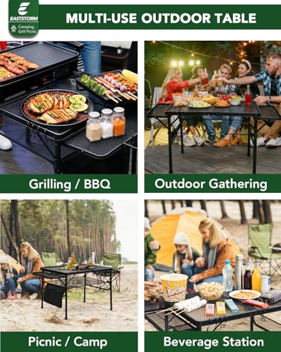 3ft Folding Camping Table with Wing Panels, Metal Mesh Grill Table,2 Adjustable Heights,Folding Table with Storage Net, Paper Towel Holder, Hooks, Trash Bag Rack, for Picnic,Camping,BBQ,Beach(Black) - color: 3ft With Wing Panels