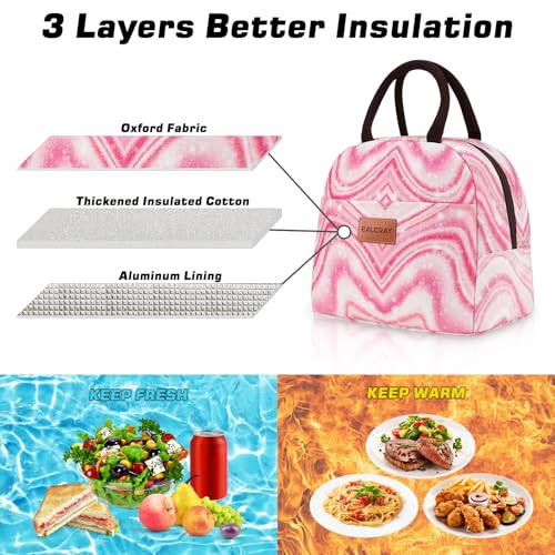 BALORAY Lunch Bag for Women Men Cute Reusable Insulated Lunch Box Large Capacity Lunch Tote Bag for Work, Picnic or Travel(Shimmery Pink) - color: Shimmery Pink, size: M