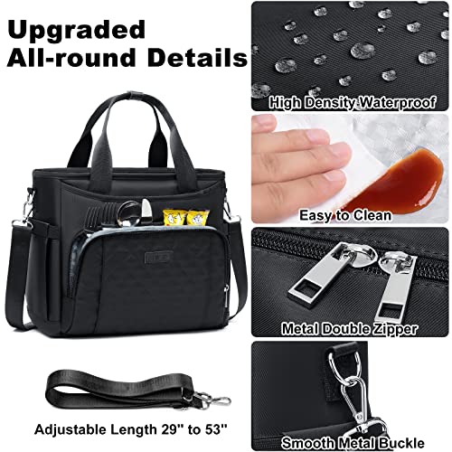 AIJIEKE Extra Large Lunch Bag for Women & Men, Insulated Leakproof Lunch Box for Work, Reusable Adult Lunch Tote with Shoulder Strap, Multi-Pocket Cooler Bag for Office, Picnic, Beach, Black - color: Black