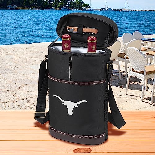 Texas University at Austin Officially Licensed Insulated 2 Bottle Travel Wine Tote with Corkscrew & Shoulder Strap -Designed & Assembled in the USA