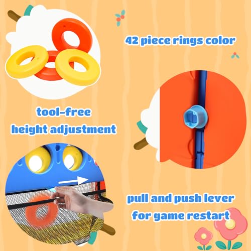 Ancaixin Giant 4 in-A-Row Connect Game Set, Adjustable Height Jumbo Yard Game with Basketball Hoop, Golf, Mesh Pocket & Ring Toss, Indoor Outdoor Family Backyard Party Game for Kids and Adults, Blue - color: Blue