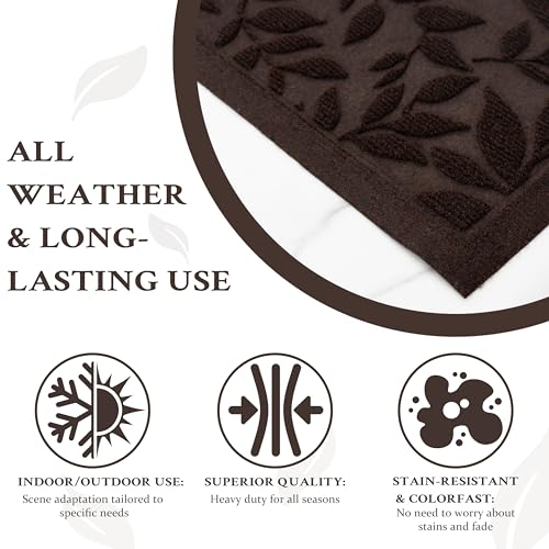 Coffee Brown Leaves Outdoor Indoor Entrance Doormats, Absorbent Durable Heavy Duty Welcome Front Door Mat,Thick Natural Rubber Back,Easy Clean Entryway Mat 23x35 Inch, Low Profile - color: Leaves-coffee, size: 1'11" x 2'11" (Rectangular)