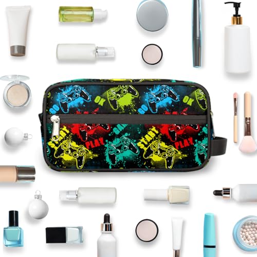 Kids Travel Toiletry Bag - Waterproof Hanging Cosmetic Hygiene Bags for Boys Men - Game Controller Large Shave Kit for Toiletries Accessories Bathroom Stuff - color: Game