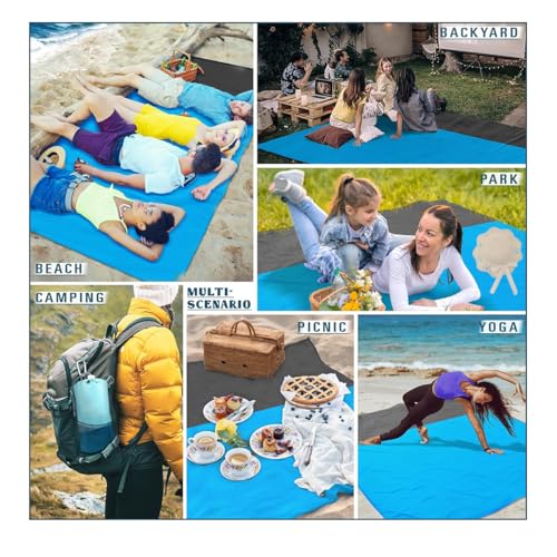Beach Blanket Waterproof Sandproof Beach Mat 79" X 82" 'for 1-8 Adults Quick Drying Outdoor Picnic Mat Beach Accessories for Travel, Camping-Blue/Grey - color: Blue/Grey