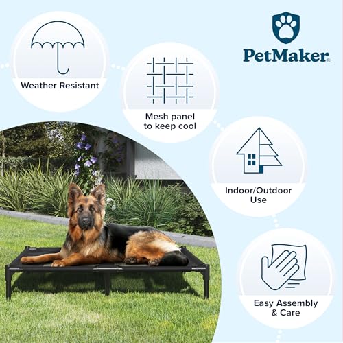 PETMAKER Elevated Dog Bed - 36x30-Inch Portable Pet Bed with Non-Slip Feet - Indoor/Outdoor Dog Cot or Puppy Mattress for Pets up to 80lbs (Black) - color: Black, size: Large