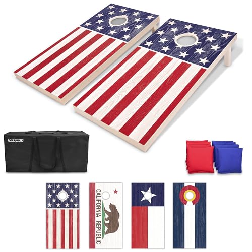 GoSports 4 x 2 ft Flag Series Wood Cornhole Sets – American Flag or State Flags – Includes 2 Regulation Size Boards, 8 Bean Bags, Carrying Case and Rules - style: American Flag