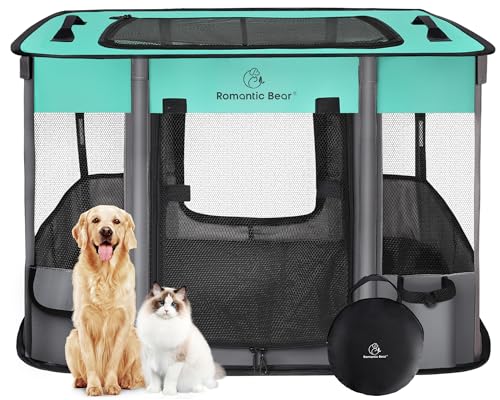 40x32x24 Inches Dog Playpen,Pet Playpen,Foldable Puppy Cat Playpen,Portable Exercise Kennel Tent Crate,Water-Resistant Breathable Shade Cover,Indoor Outdoor Travel Camping Use for Small Animals(L) - color: Green, style: Large(40"*32"*24")