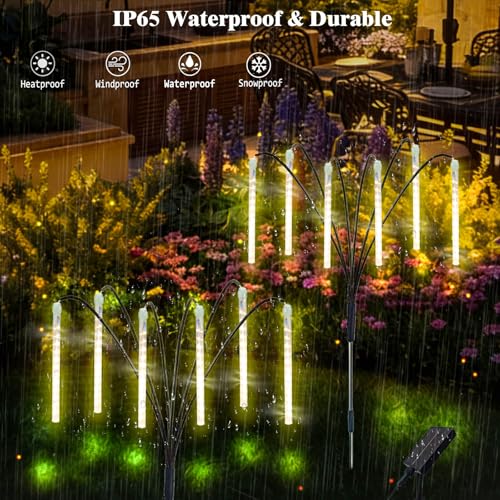 Garden Decor Outdoor Solar Meteor Shower Lights 2Pack 288LED,46" Whimsical Solar Garden Lights with 12 Brighter Tubes,Solar Twinkle Lights Outside for Garden Yard Path Porch Patio Lawn Decor