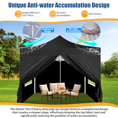 HOTEEL 10x10 Pop up Canopy Tent for Parties, Heavy Duty Easy Setup Tent with 4 Sidewalls, Outdoor Commercial Instant Gazebo for Wedding Event, with Portable Bag & Sand Bags, Black(Hexagonal Frame) - color: Black, size: 10x10FT (+4 Walls)