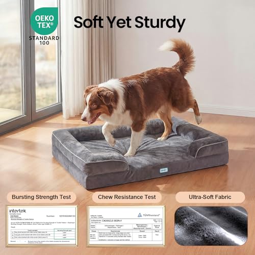 OhGeni Orthopedic Dog Bed Couch Cat Sofa for Large Sized Pets with Memory Foam, Machine-Washable Waterproof Removable Cover, Soft Comfortable Fabric, 35-inch (Gray) - color: 01-Gray, size: 35"x22"x6.5"(Crate Fit)