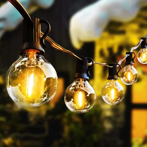Outdoor String Lights 100FT LED Outside Patio Light Updated Waterproof Gazebo Lighting Shatterproof UL Listed G40 Globes 0.6W Efficient Connectable Decor Yard Café Exterior - color: Black Wire, size: G40 100ft