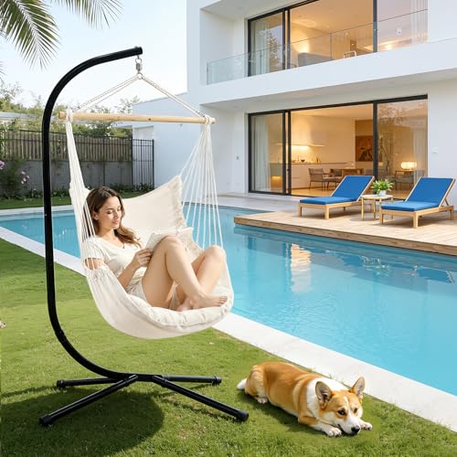 Hammock Stand Heavy Duty Steel - Outdoor Indoor Universal Haning Stand Only for Hammock Chairs, Sensory Swings & Egg Chairs,Supports Up to 350 lbs