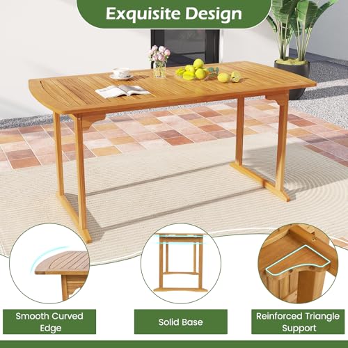 Tangkula 3 Piece Acacia Wood Patio Dining Table Set, 63" Large Patio Table & 2 Backless Benches w/Umbrella Hole, Farmhouse Indoor Outdoor Diner Furniture for Garden Poolside Deck Kitchen