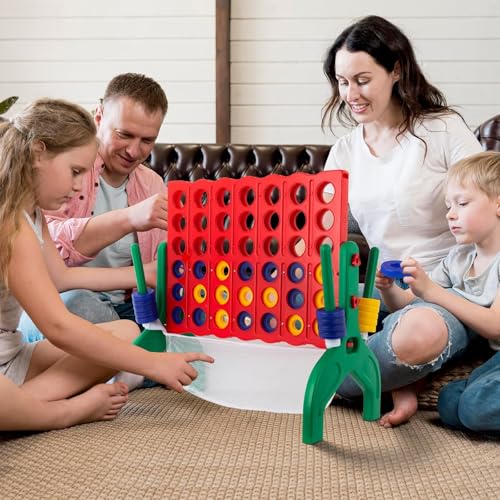 1.9 Feet Giant 4 in A Row Game, Jumbo 4-to-Score Connect Game Set for Kids & Adults Outdoor Yard, Lawn & Indoor Floor Play, Family Game Night & Party Board Games, Grand Birthday Easter Gifts