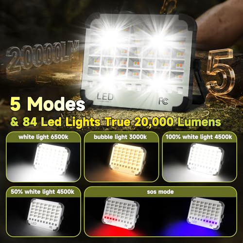 200W LED Solar Work Light Rechargeable, Sinear 20000LM Magnetic Portable Light, 20000mAh with 5 Modes, IP66 Waterproof for Outdoor Camping, Car Repair, Building, Workshop, Garage, Emergency