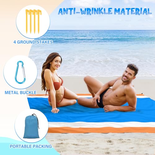 Beach Blanket 78''×81'' - Waterproof Sandproof Sand Free Oversized Mat for 1-5 Adults, Lightweight Durable Compact for Beach Travel Camping Hiking Picnic - color: Blueorange, size: 78"x81"