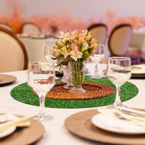 Artificial Grass Mat Round Fake Turf Tiles Realistic Grass Rug for Balcony Patio Outdoor Faux Placemats DIY Crafts and Decorations Textured Grip Backing