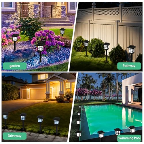 12-Pack Solar Walkway Lights,Solar Pathway Lights Outdoor, Auto Charge/Discharge Ground Lamp , IP44 Waterproof Landscape Spotlights for Yard, Pathway, Driveway, Pool & Patio Decoration(Cold White) - color: White