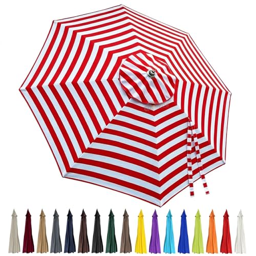 10ft Patio Umbrella Replacement Canopy 8 Ribs, Waterproof & Fade Resistant Market Umbrella Cover, Thickened Polyester Fabric for Backyard, Garden and Pool (Canopy Only) (Red stripes) - color: Red stripes