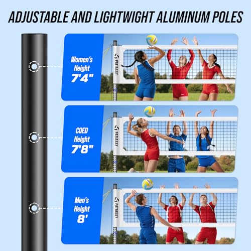 Professional Heavy Duty Volleyball Net Set for Backyard & Beach, Outdoor Net System with Steel Anti-Sag Winch, 32FT Reinforced Net, Height Adjustable Rust-Resistant Aluminum Poles, Portable Carry Bag - color: B-White
