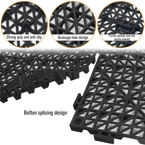 12 Pcs Drainage Mat Modular Interlocking Cushion 11.8" x 11.8" Garage Floor Tiles Non-Slip Splicing Rubber Floor Tiles for Drain, Deck, Pool, Outdoor/Indoor (Black) - size: 11.8" x11.8" Black