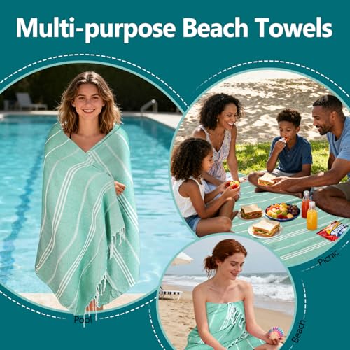 YSYJ 24 Pack Turkish Beach Towel 36"x71" Beach Towels Oversized Bath Towels Sand Free Quick Dry Turkish Towel Bulk Extra Large Pool Blanket Teal - color: Teal, size: 36"x71"- 24 Pack