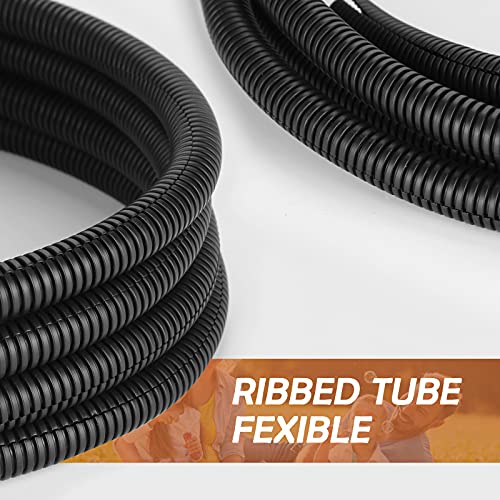 ZhiYo 20FT 3/8” Wire Loom Split Tubing Auto Wire Conduit Flexible Cover | High Temperature Heat Resistant -40F to 257F | Plastic Cover for Electrical Wires & Cables, Black - color: Black, size: 20FT 3/8"
