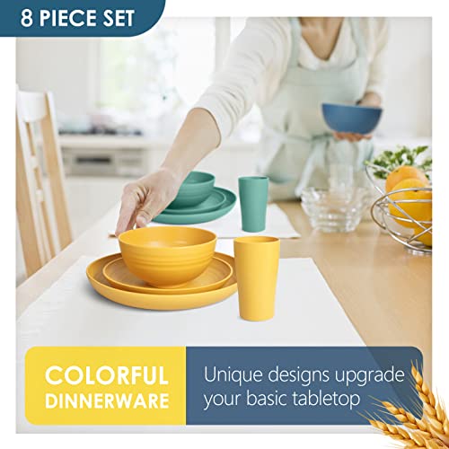 Teivio 32-Piece Kitchen Plastic Wheat Straw Dinnerware Set, Service for 8, Dinner Plates, Dessert Plate, Cereal Bowls, Cups, Unbreakable Colorful Plastic Outdoor Camping Dishes, Autumn Multicolor - color: Autumn Multicolor