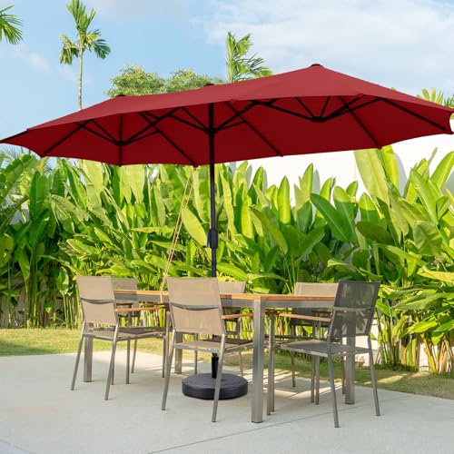 13Ft Large Patio Umbrella with Base Outdoor Double-Sided Market Extra Large Table Umbrella Easy Crank for Yard, Poolside, Deck-Red - color: Red, size: 13FT Umbrella+Base