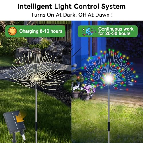Solar Garden Lights Outdoor Waterproof, 4 Pack Total 480 LED Solar Starburst Sparkler Lights Decorative with 8 Lighting Modes Outside for Flowerbed Pathway Party Christmas Decoration, Multicolor - color: Multicolor, size: 4 Pack