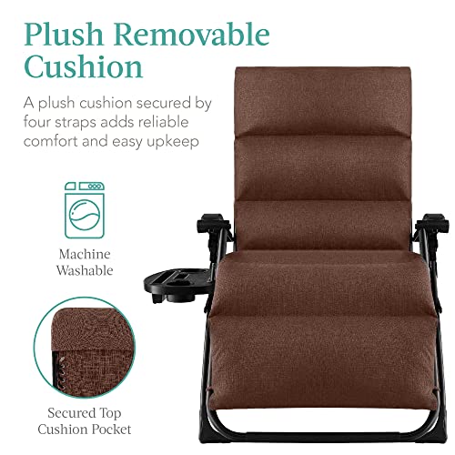 Best Choice Products Oversized Zero Gravity Chair, Folding Outdoor Patio Recliner, XL Anti Gravity Lounger w/Removable Cushion, Cup Holder, Side Tray, 350lb Capacity - Woodland Brown - color: Woodland Brown