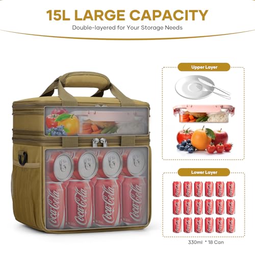 RealCool Lunch Bag, Insulated Lunch Box for Men Women, Double Deck Leakproof Soft Cooler Bag with Adjustable Strap, Reusable Lunchbox for Work, Travel, Camping (Khaki) - color: Khaki