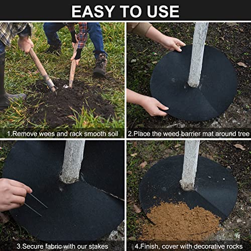 8 Pack Non-Woven Tree Mulch Ring 32 Inch Degradabl Tree Protection Mat Weed Barrier Round Mats with 20 Staples Stakes for Weed Growth RootProtection Resistant and Reusable - color: Black 32IN8PCS