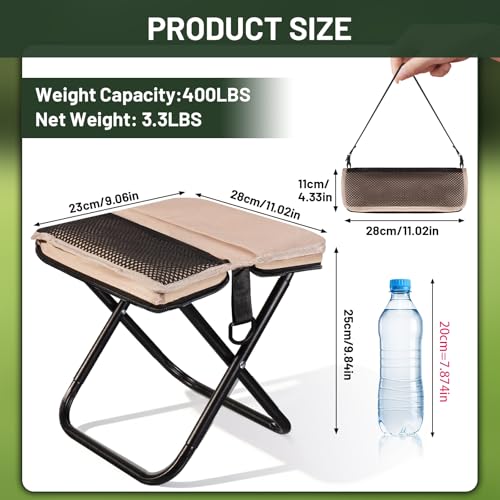 Ultra-Thin Portable Folding Stool - 1.97" Slim Fold, 0.99LB Lightweight, 200LB Capacity Camping Chair for Adults, Compact Collapsible Seat for Outdoor Fishing, Hiking, Events & Queue（Khaki） - color: Khaki
