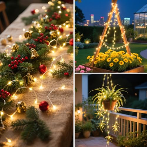 ANGMLN Solar Fairy String Lights Outside, 10 Strand 200 LEDs 8 Modes Watering Can Light for Outdoor（No Can）, Firefly Bunch Lights Waterproof Solar Powered Waterfall Lights for Garden Decor - style: Waterfall String Lights Warm White