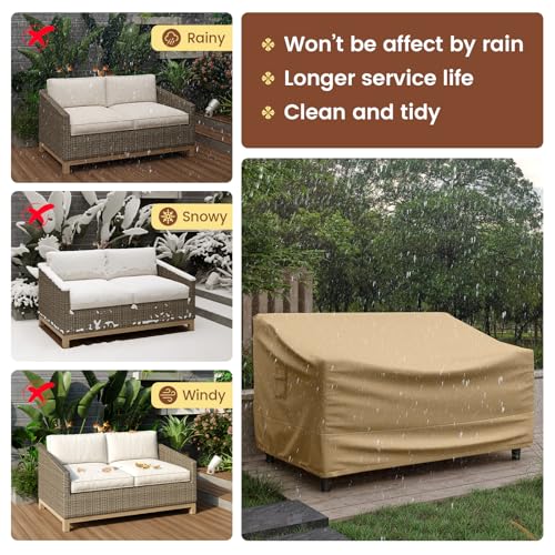 Tangkula Patio Loveseat Cover, 2-Seater Waterproof Outdoor Deep Sofa Cover with Padded Handle & Click-Close Straps, Patio Furniture Cover with Air Vent, Heavy Duty PU Couch Cover, 60"W x 43"H x 30"H - size: 60" W X 43" D X 30" H